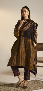 Kimono Kurta in Wine Handwoven Pure Matka Silk with Pants