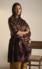 Dupatta in Wine pure Silk and Zari stripes