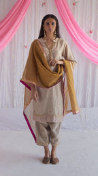 Chitkan Kurta in Pearl Beige Chanderi with Shalwar.