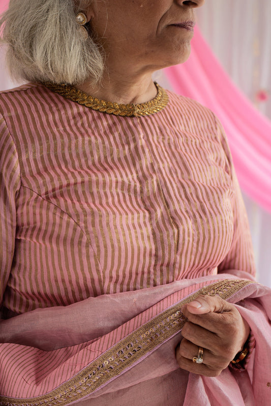 Gulab Pink Tissue Stripes Chanderi Blouse