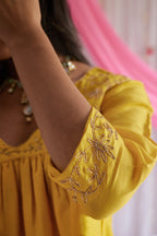Empireline Blouse in Marigold Yellow Raw Silk