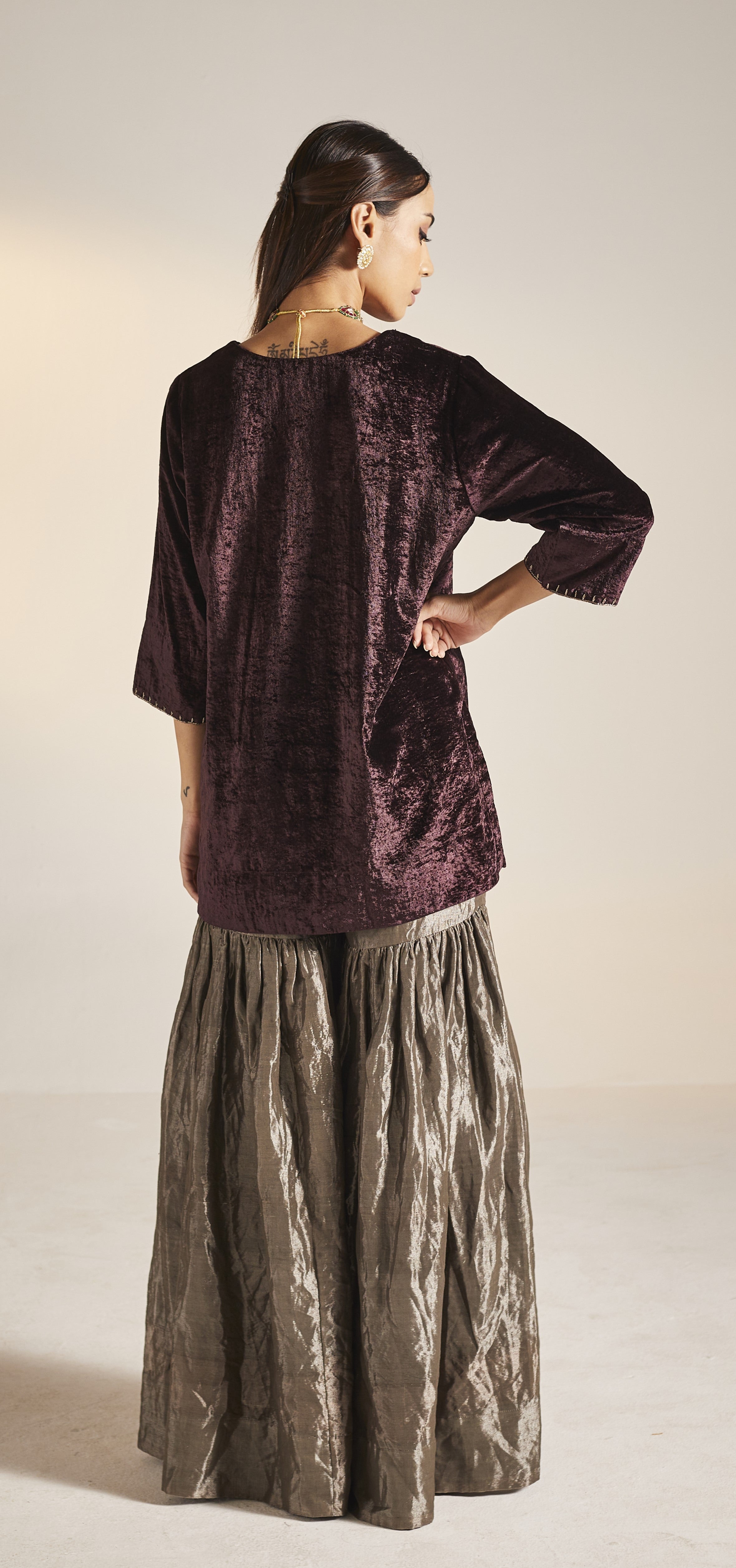 Mini Saifi in Wine Velvet with Sharara