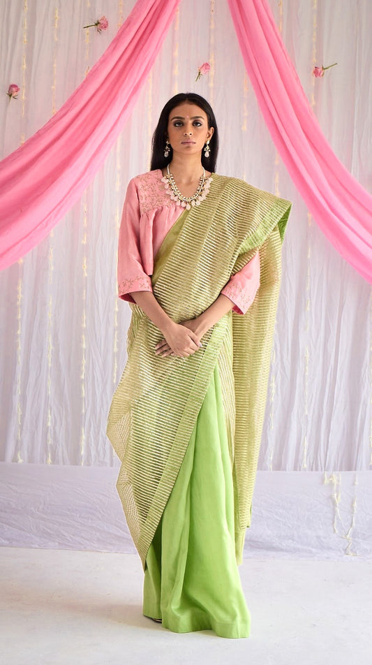 Sari in Citrus Green Gota Net