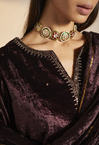 Mini Saifi in Wine Velvet with Sharara