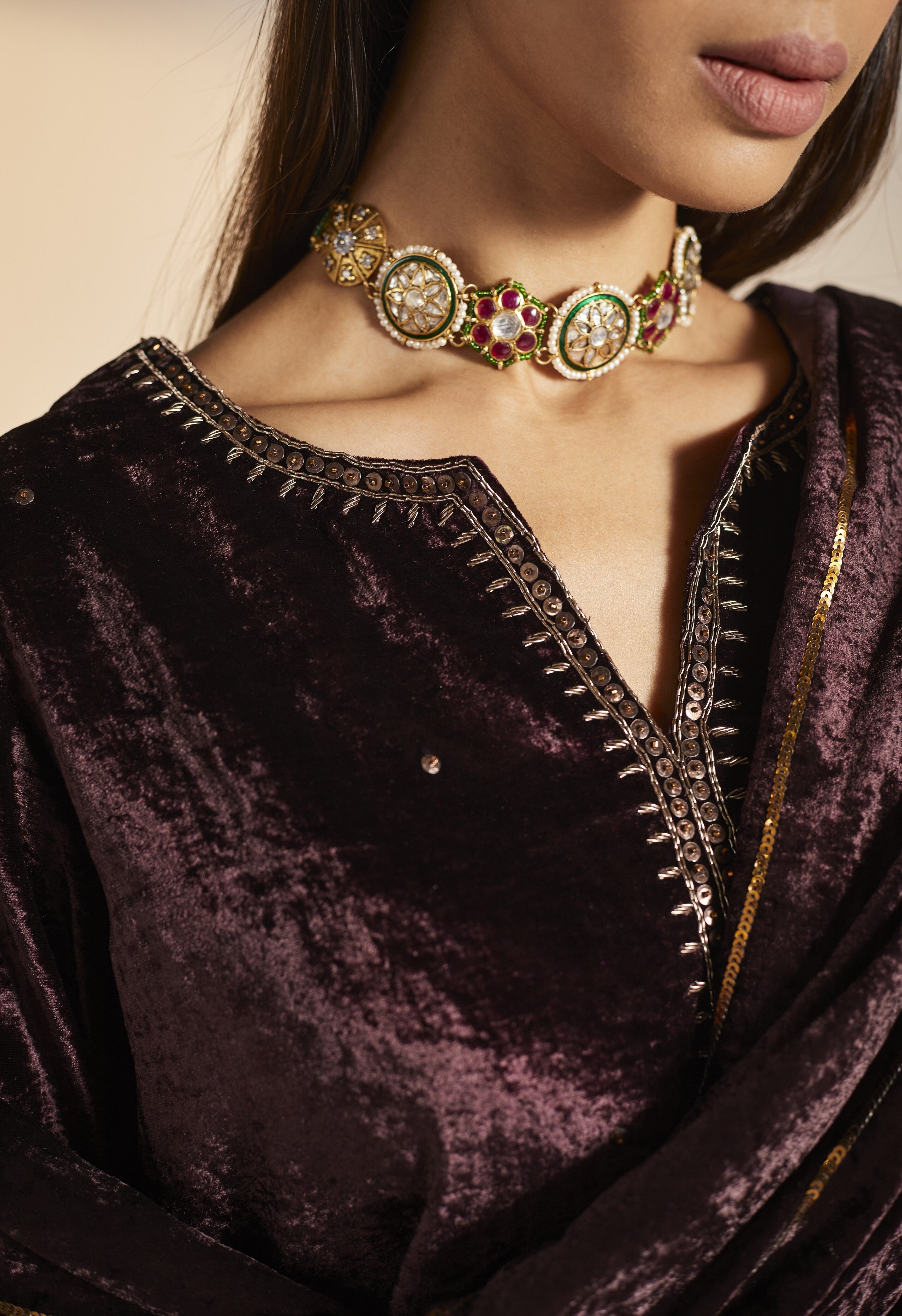 Mini Saifi in Wine Velvet with Sharara