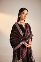 Dupatta in embroidered Wine Velvet