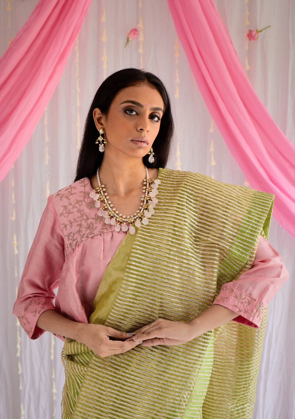 Sari in Citrus Green Gota Net