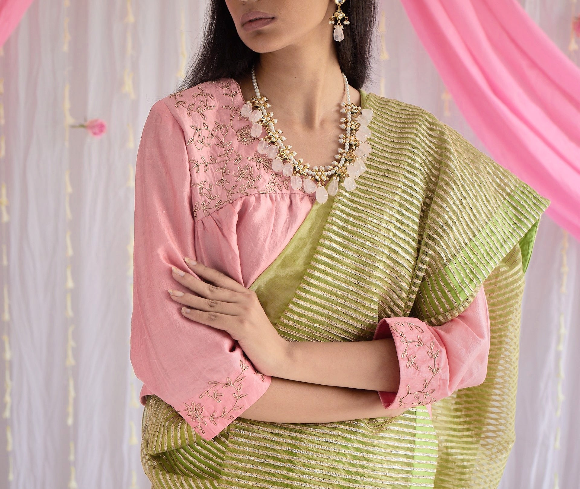 Sari in Citrus Green Gota Net