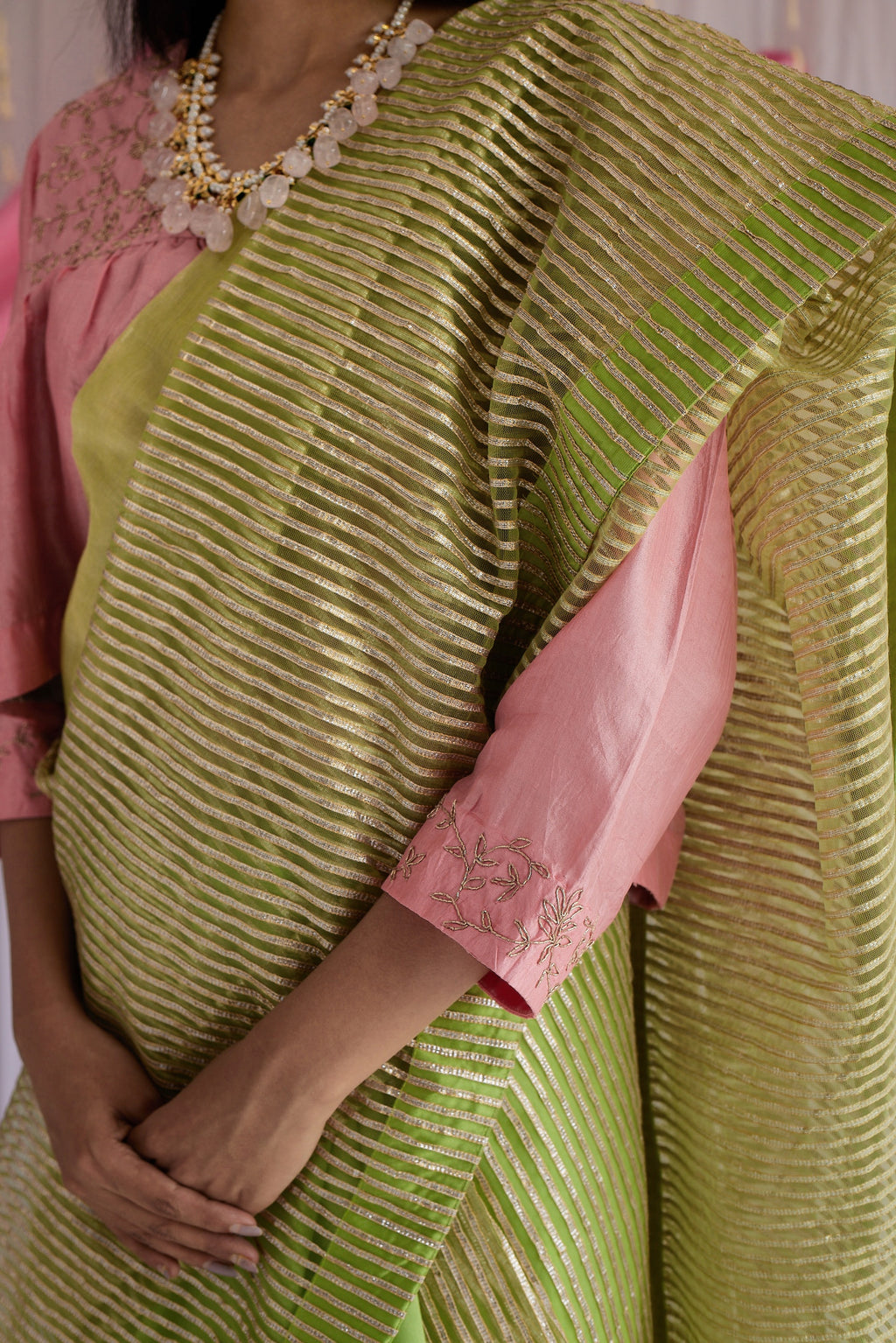 Sari in Citrus Green Gota Net
