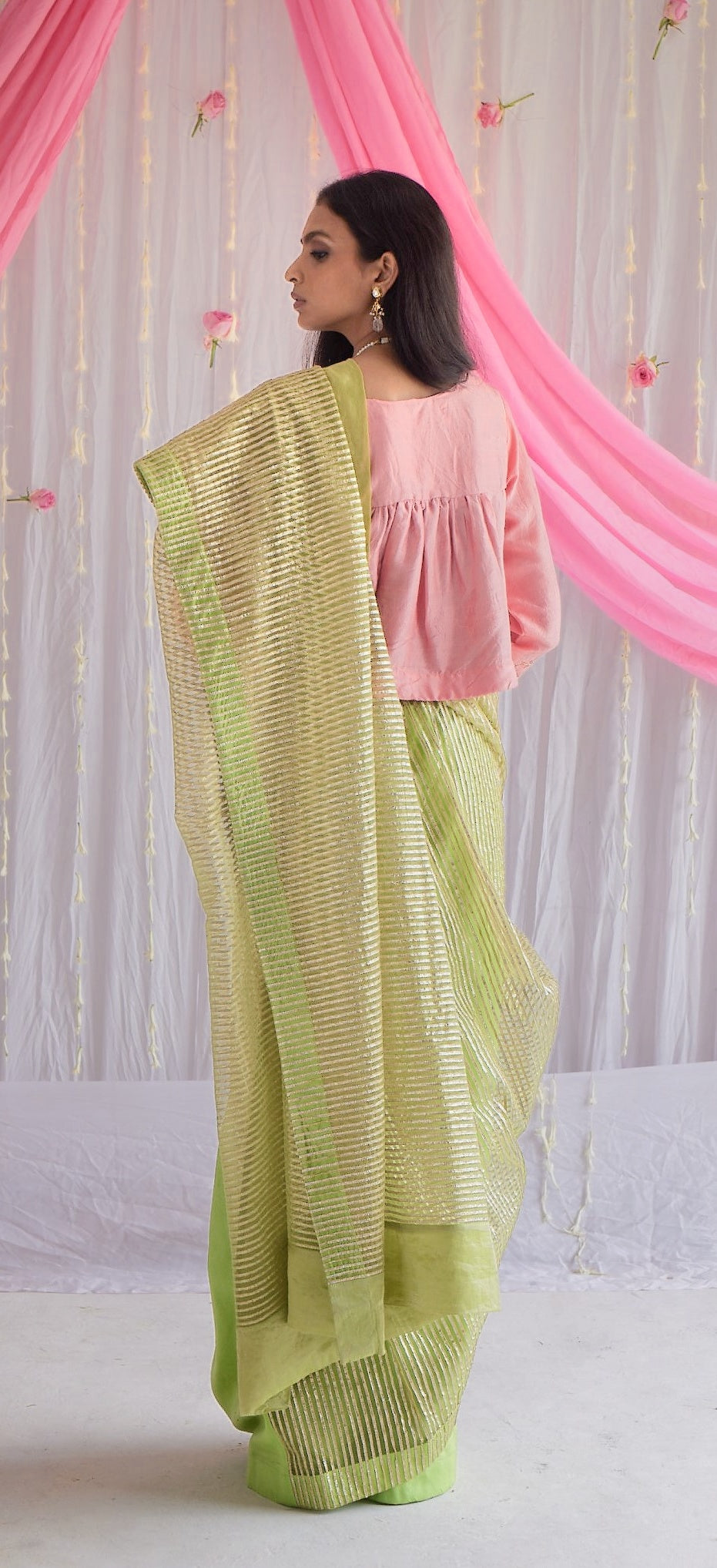 Sari in Citrus Green Gota Net