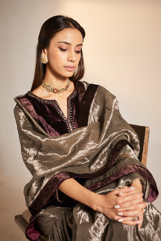 Mini Saifi in Wine Velvet with Sharara