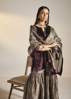 Dupatta in Silver Tissue with Velvet border