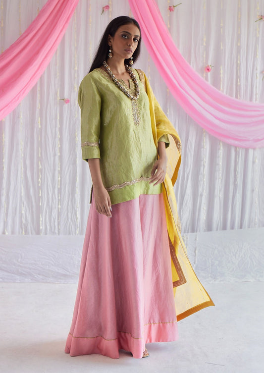 Mini Saifi in Citrus Green Tissue with Garara.
