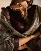 Dupatta in Silver Tissue with Velvet border