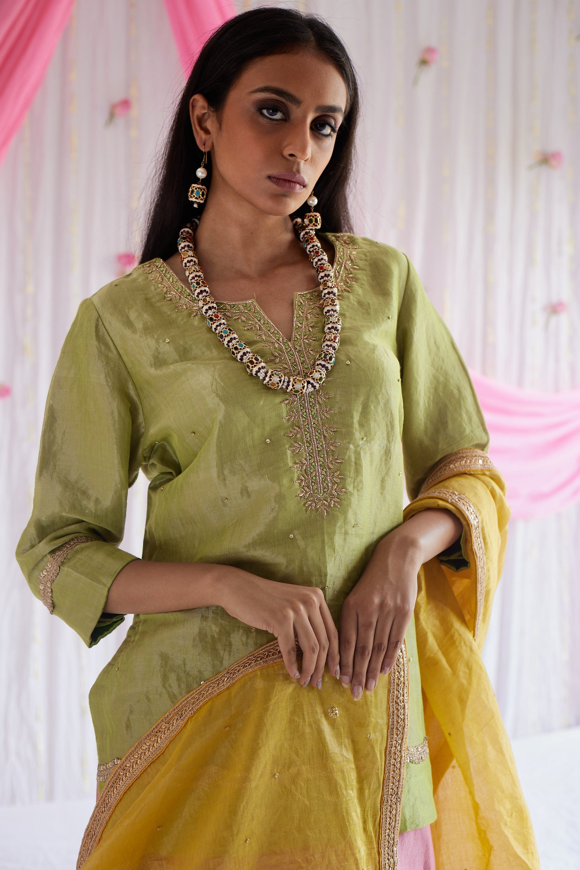 Mini Saifi in Citrus Green Tissue with Garara.
