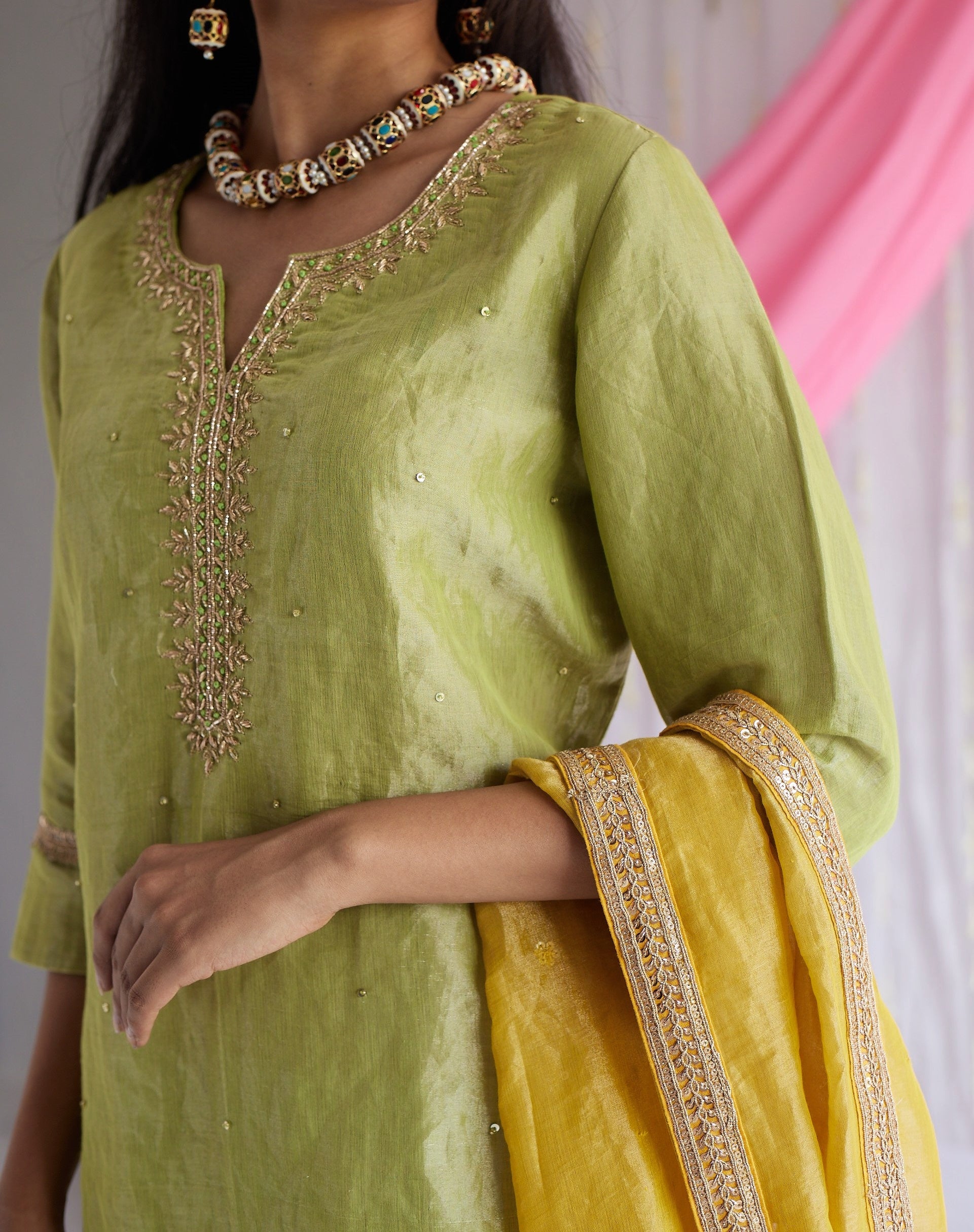 Mini Saifi in Citrus Green Tissue with Garara.