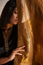 Dupatta in printed Antique Gold Tissue