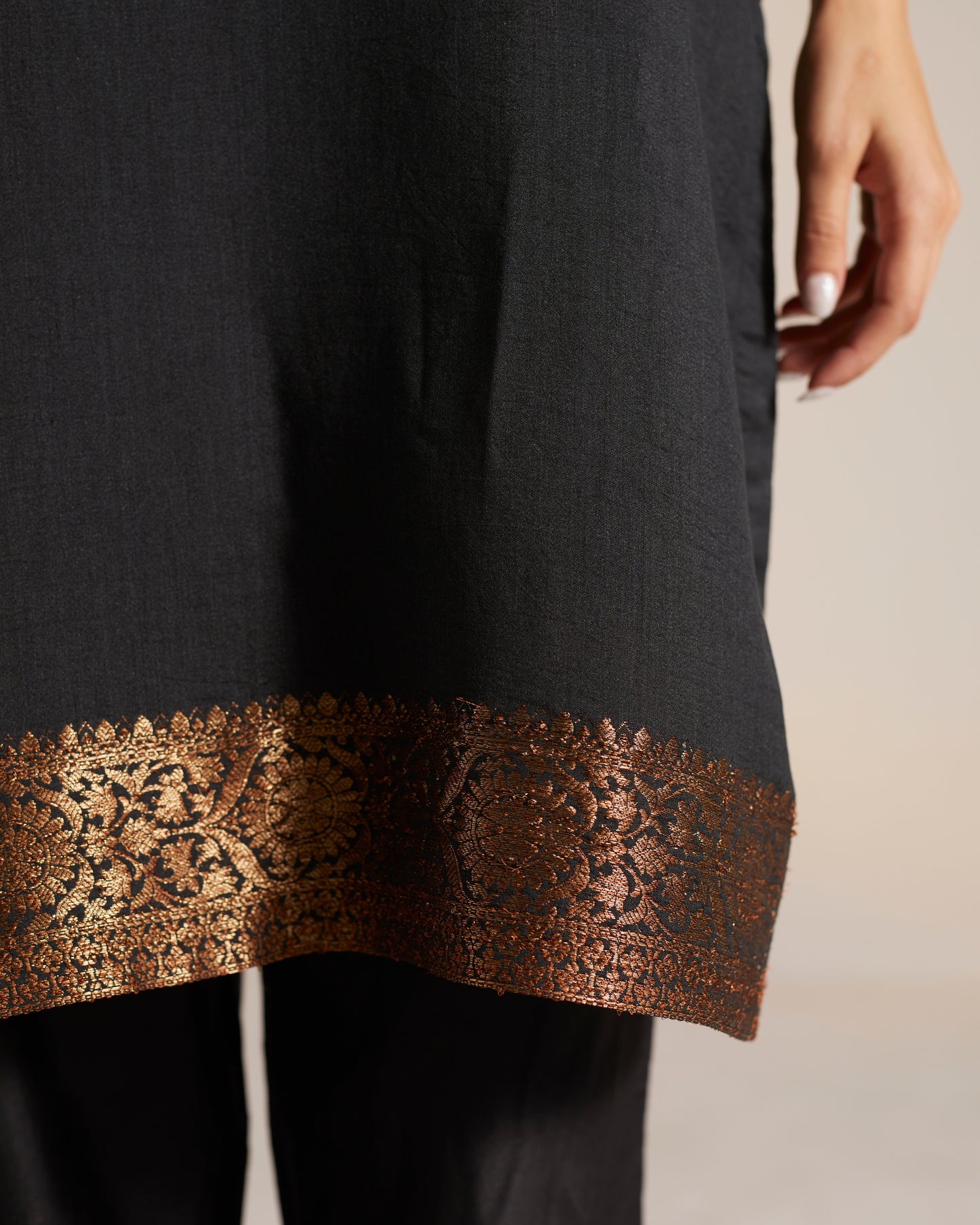 HK Kurta in Black Benarasi Silk with Pants