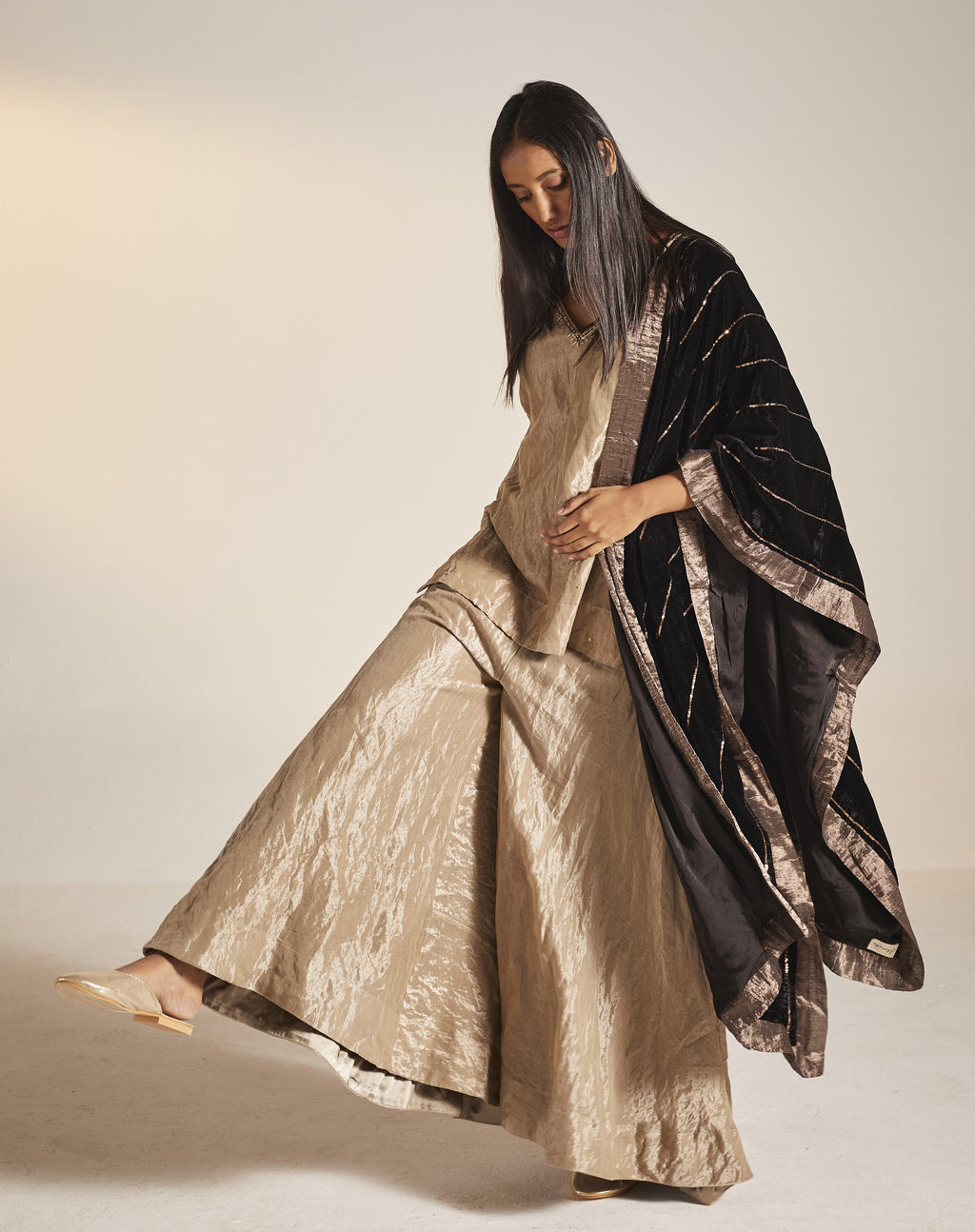 Dupatta in embroidered Black Velvet