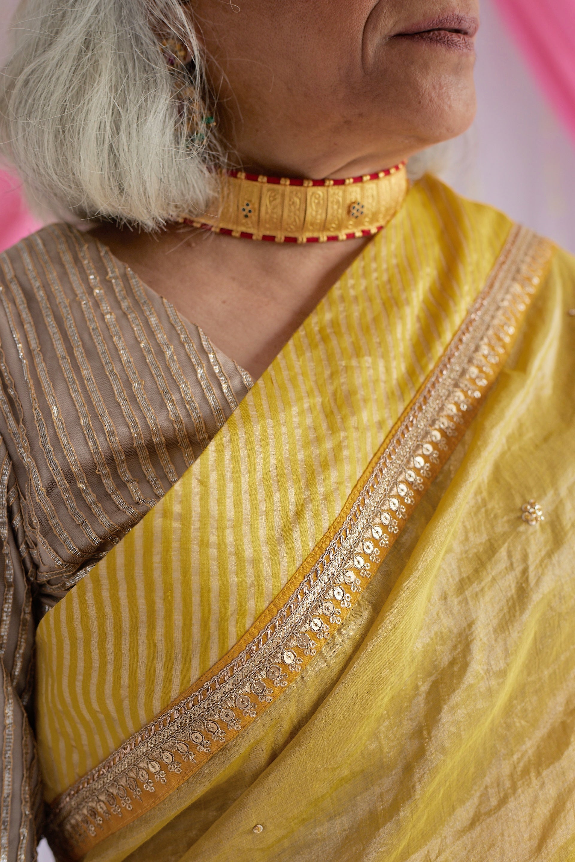 Sari in Marigold Yellow Tissue