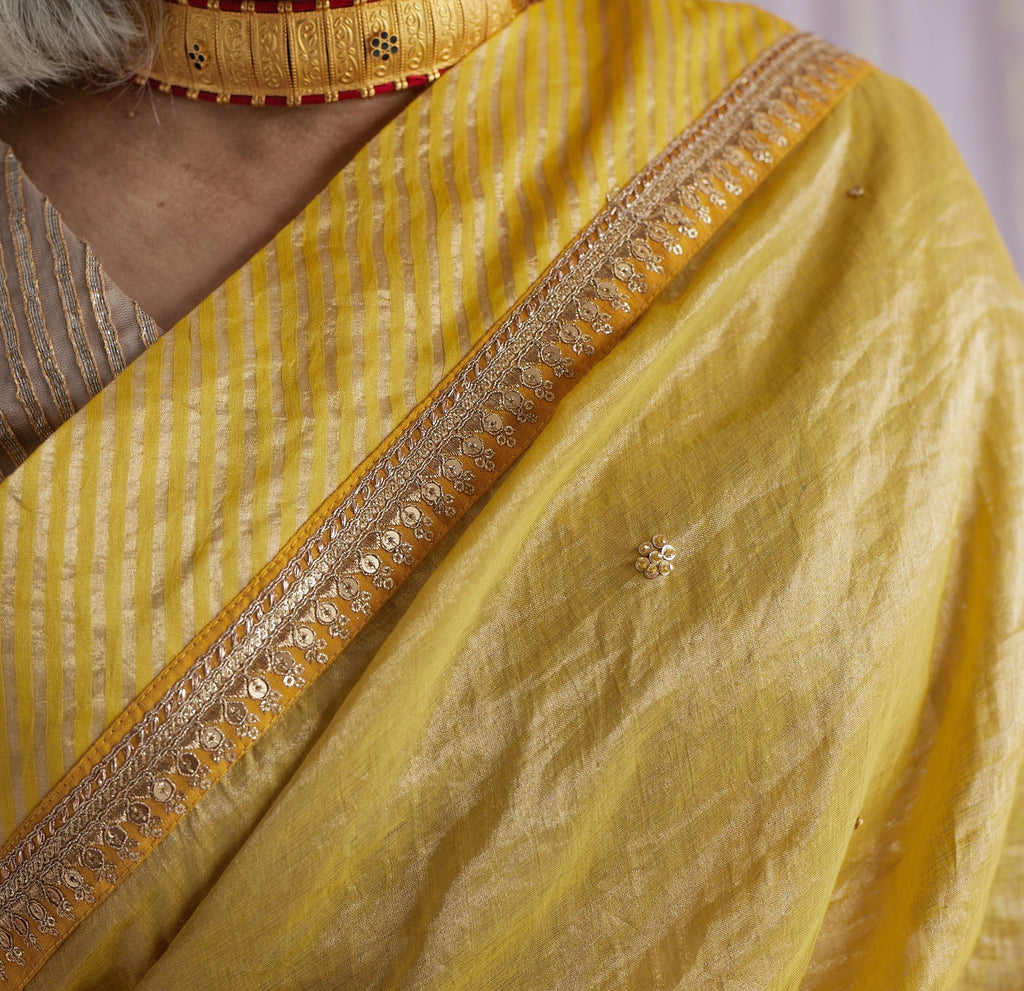 Sari in Marigold Yellow Tissue