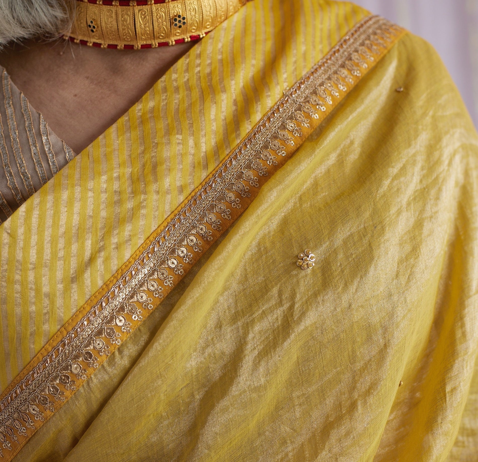 Sari in Marigold Yellow Tissue
