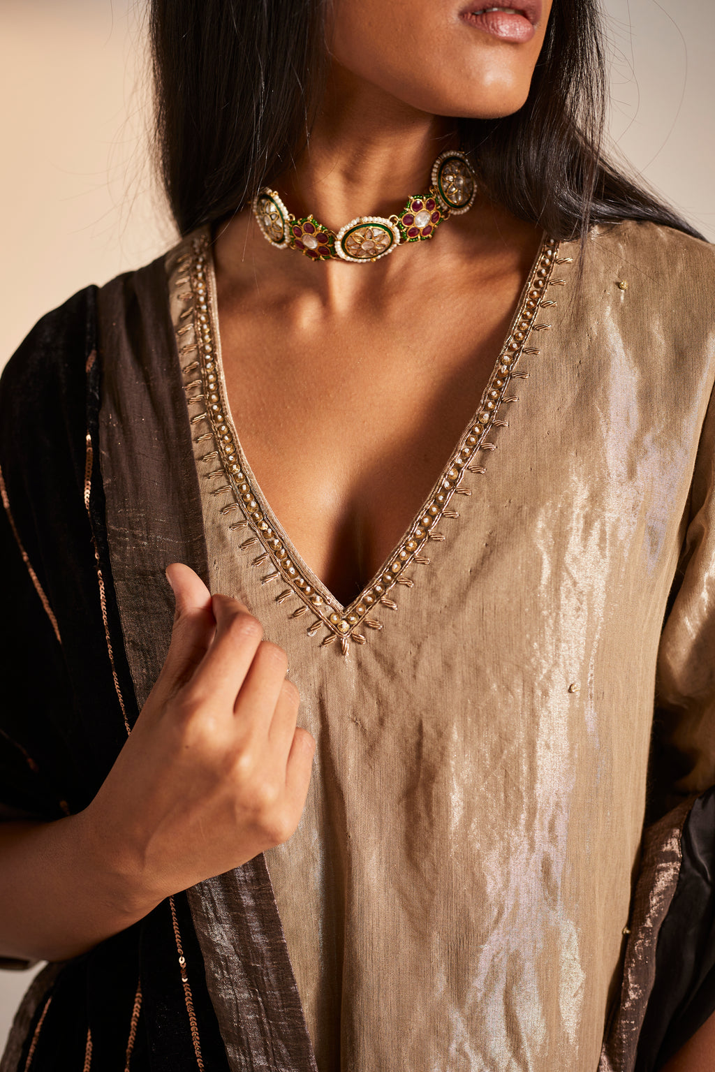 Mini Anu in Champagne Grey Tissue with Garara