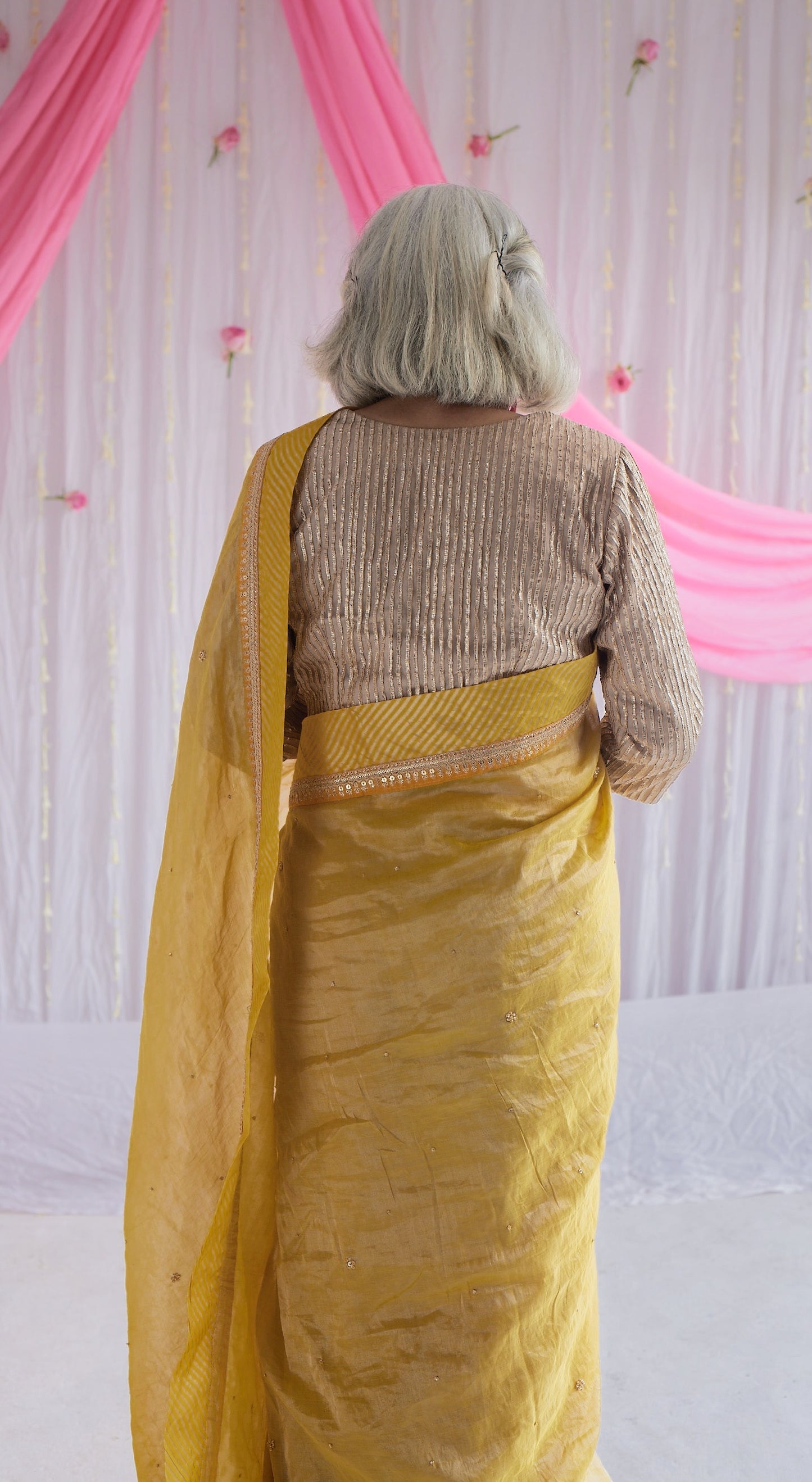 Sari in Marigold Yellow Tissue