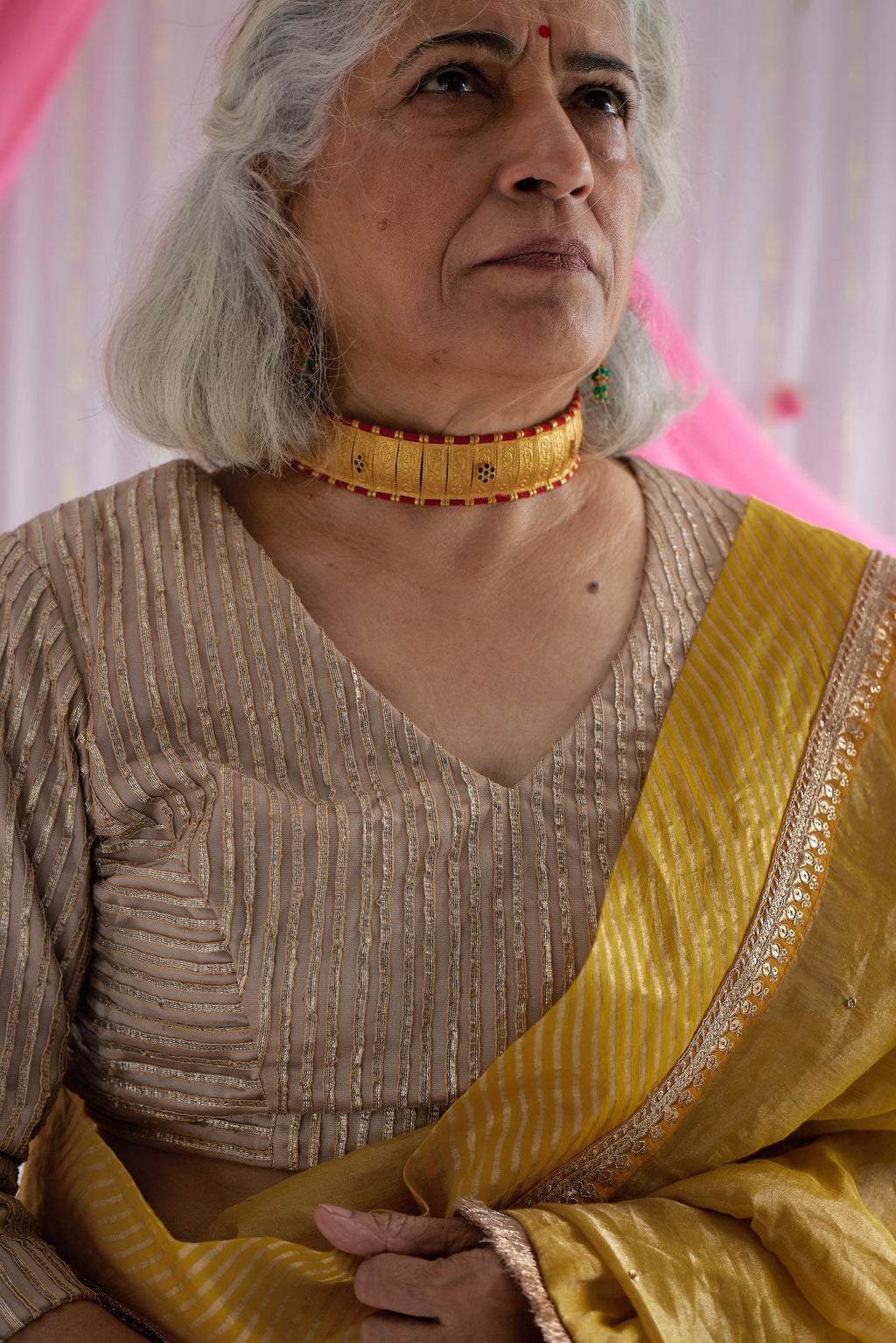 Sari in Marigold Yellow Tissue