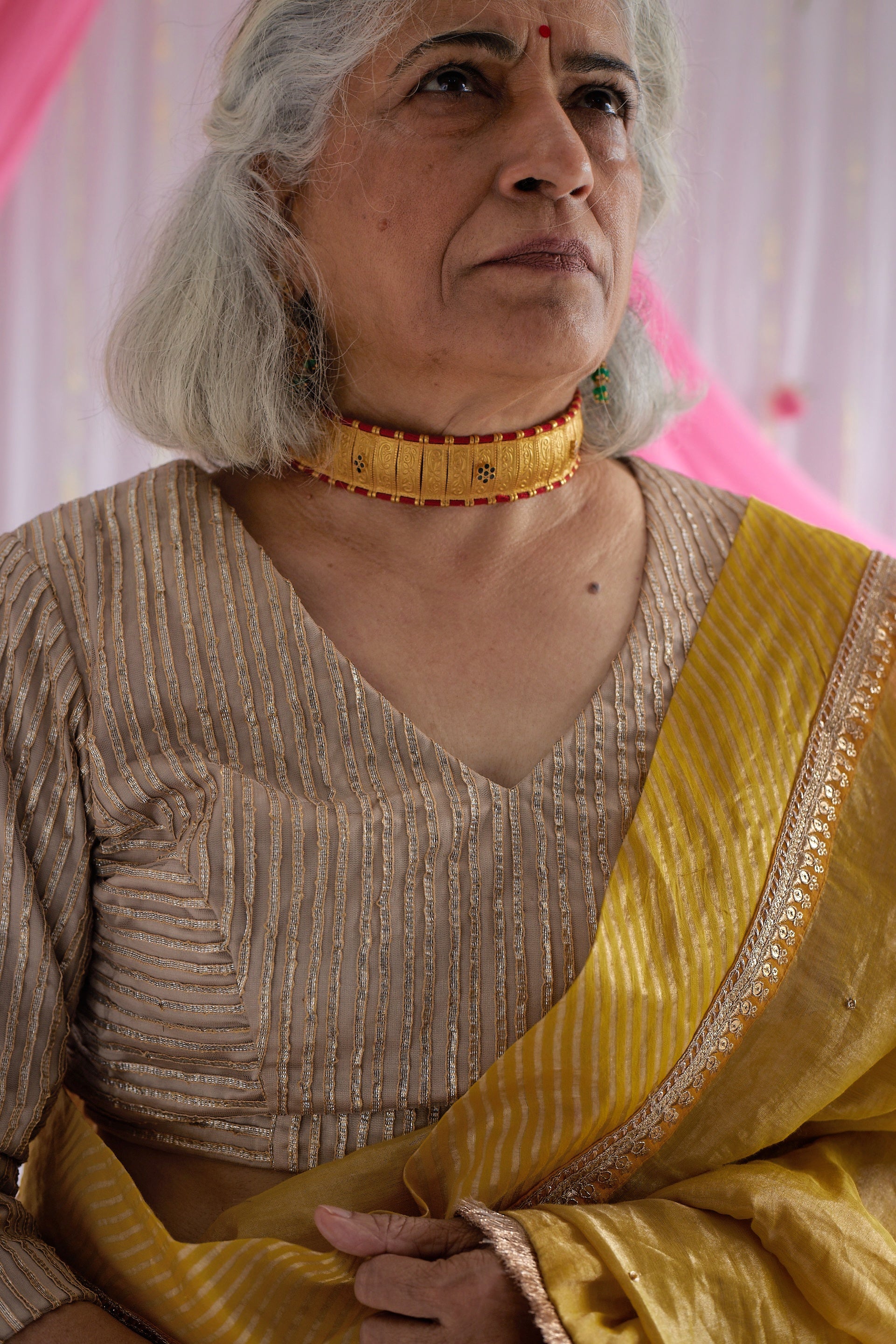 Sari in Marigold Yellow Tissue