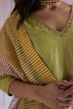 Anu Kurta in Citrus Green Tissue with Pants.