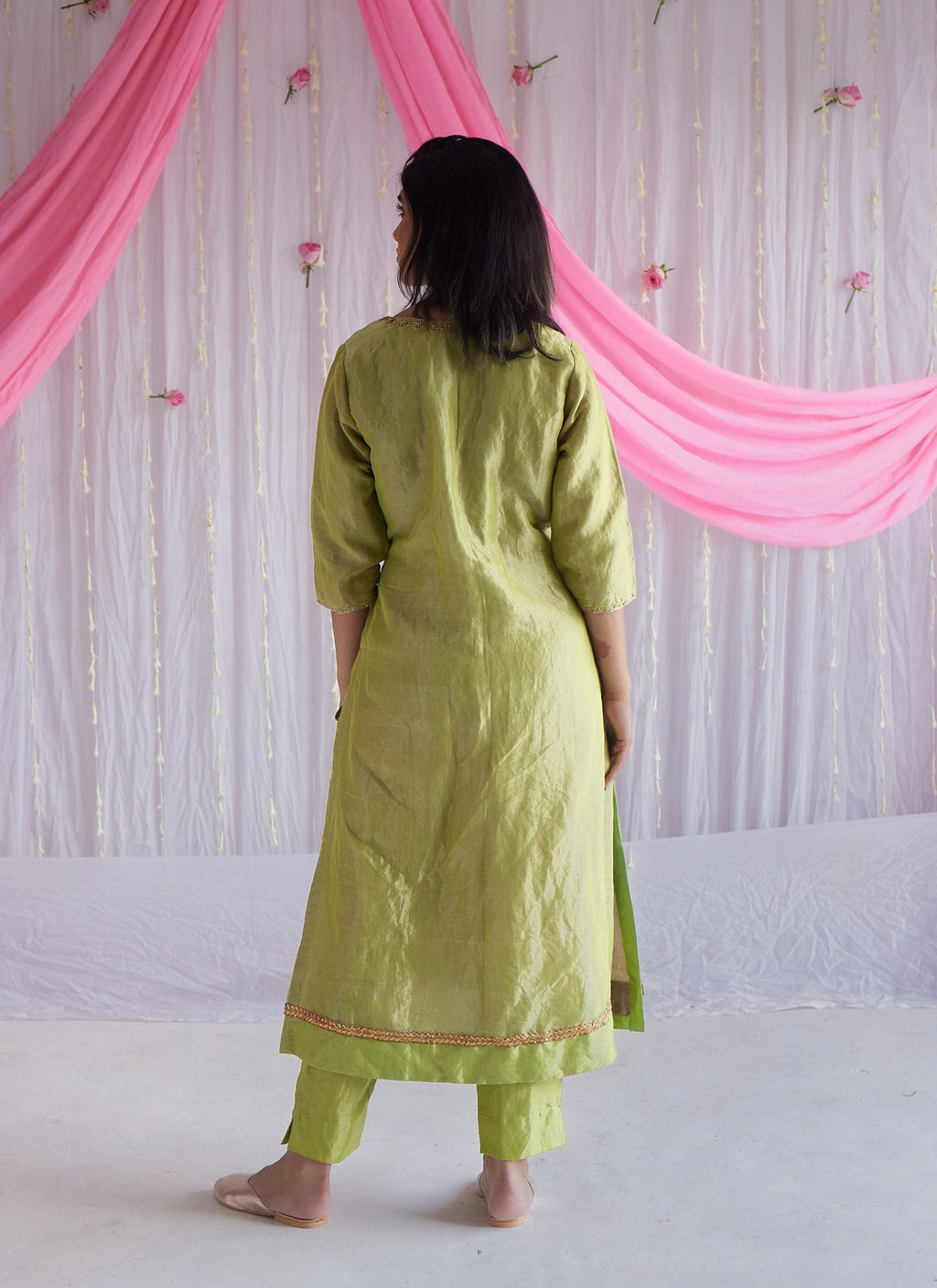 Anu Kurta in Citrus Green Tissue with Pants.