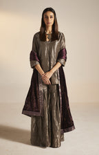 Dupatta in embroidered Wine Velvet