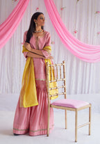 Mini Saifi Kurta in Gulab Pink Tissue with Sharara.