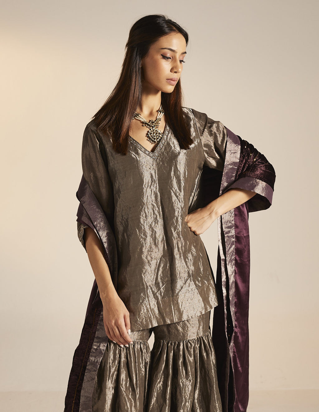 Mini Anisa in Slate Silver Tissue with Sharara