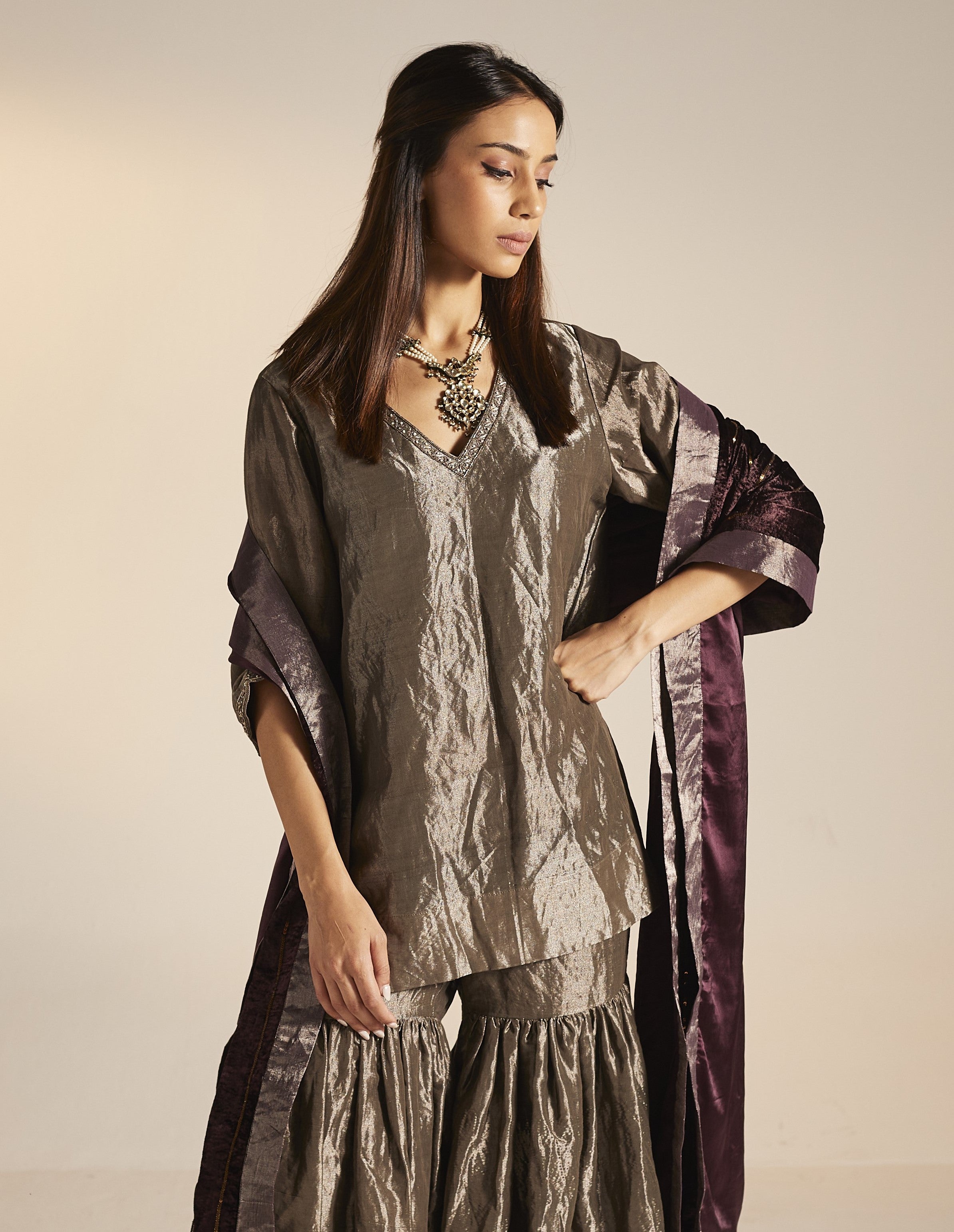 Mini Anisa in Slate Silver Tissue with Sharara