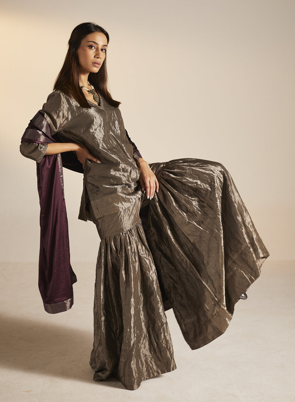 Mini Anisa in Slate Silver Tissue with Sharara