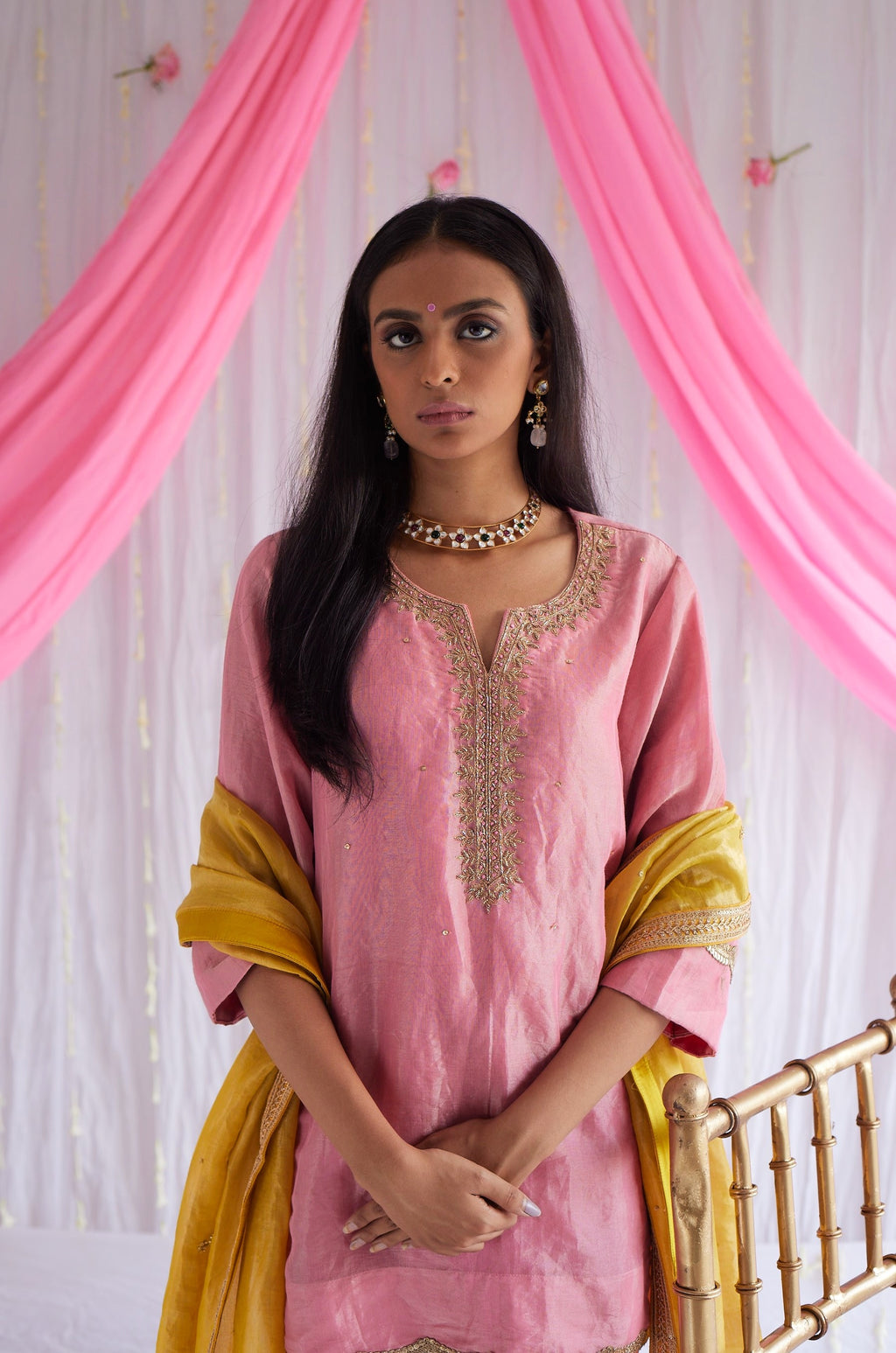 Mini Saifi Kurta in Gulab Pink Tissue with Sharara.
