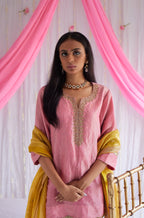 Mini Saifi Kurta in Gulab Pink Tissue with Sharara.
