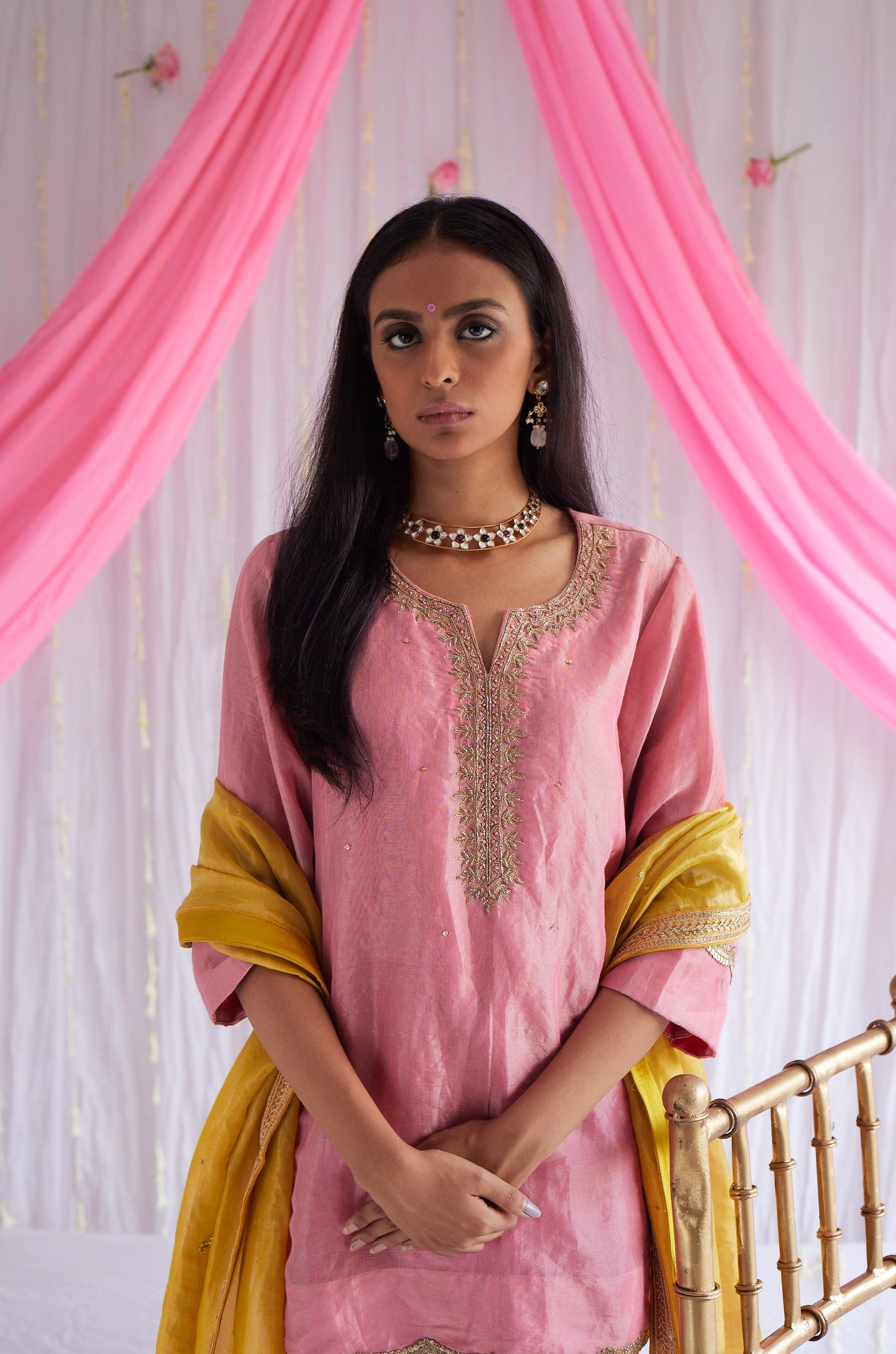 Mini Saifi Kurta in Gulab Pink Tissue with Sharara.