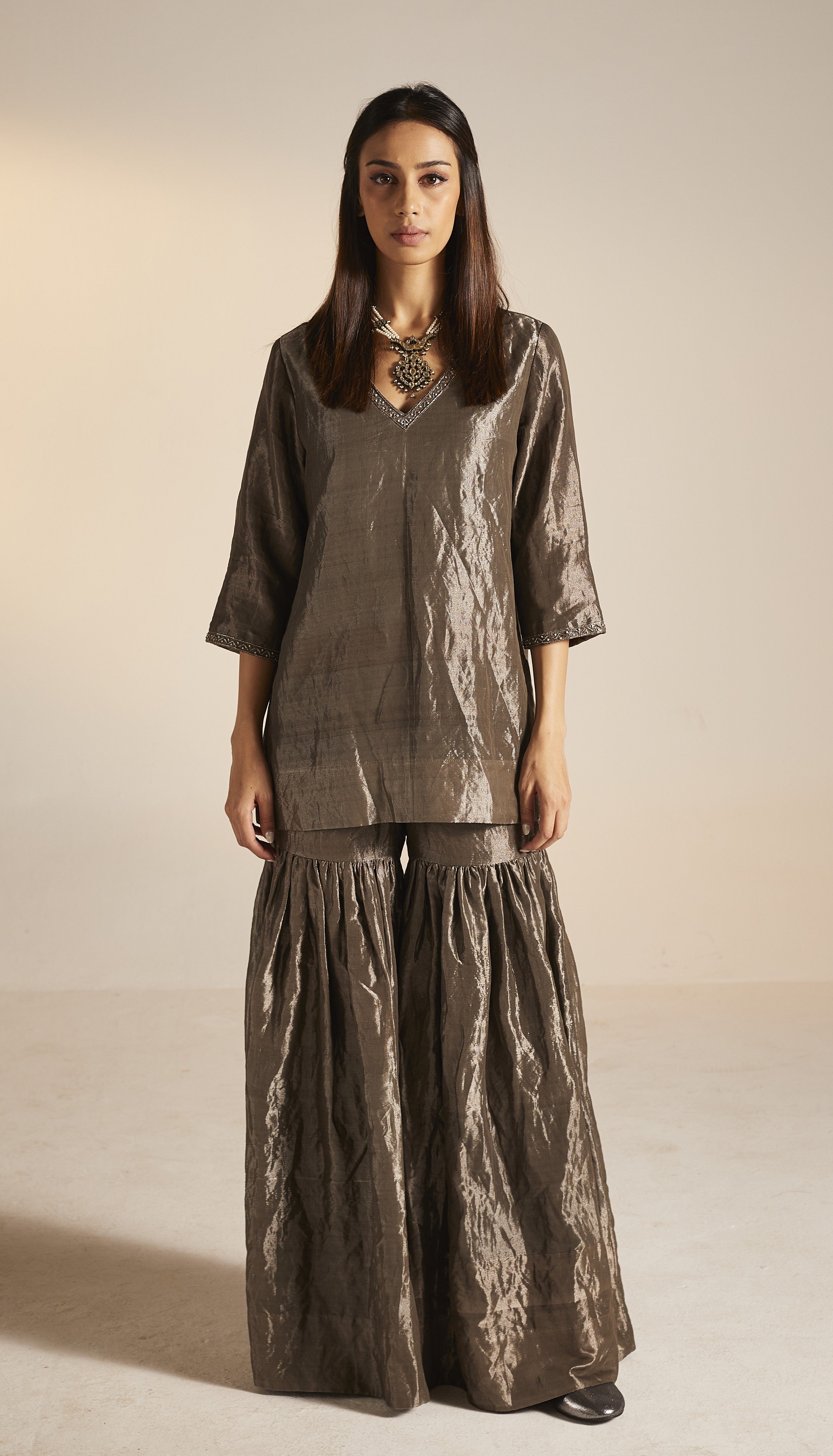 Mini Anisa in Slate Silver Tissue with Sharara