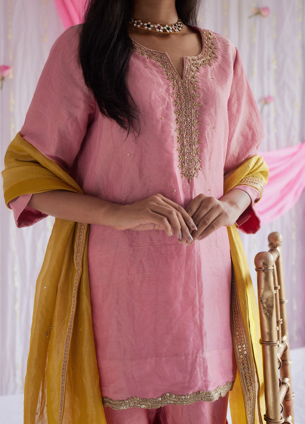 Mini Saifi Kurta in Gulab Pink Tissue with Sharara.