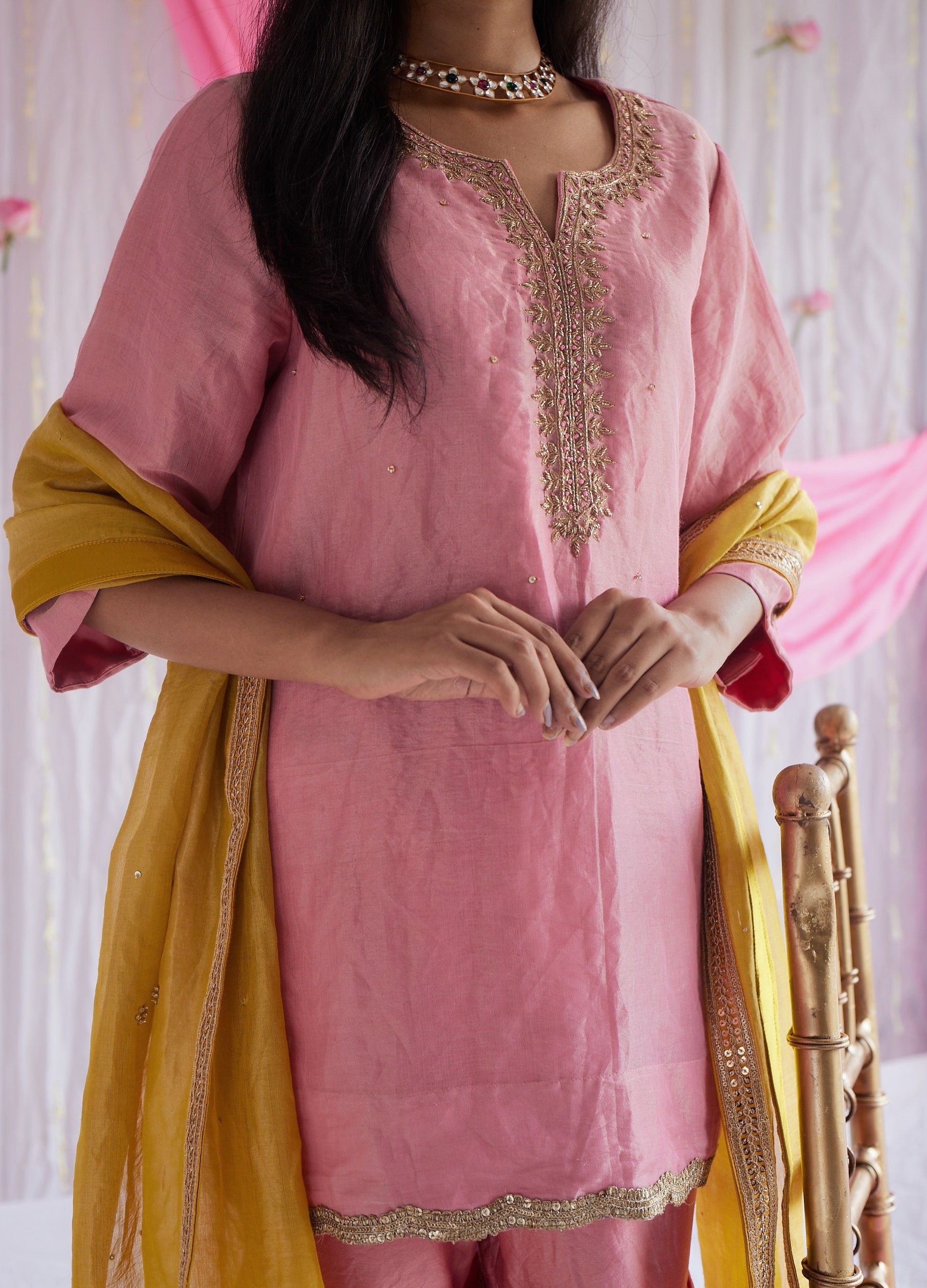 Mini Saifi Kurta in Gulab Pink Tissue with Sharara.