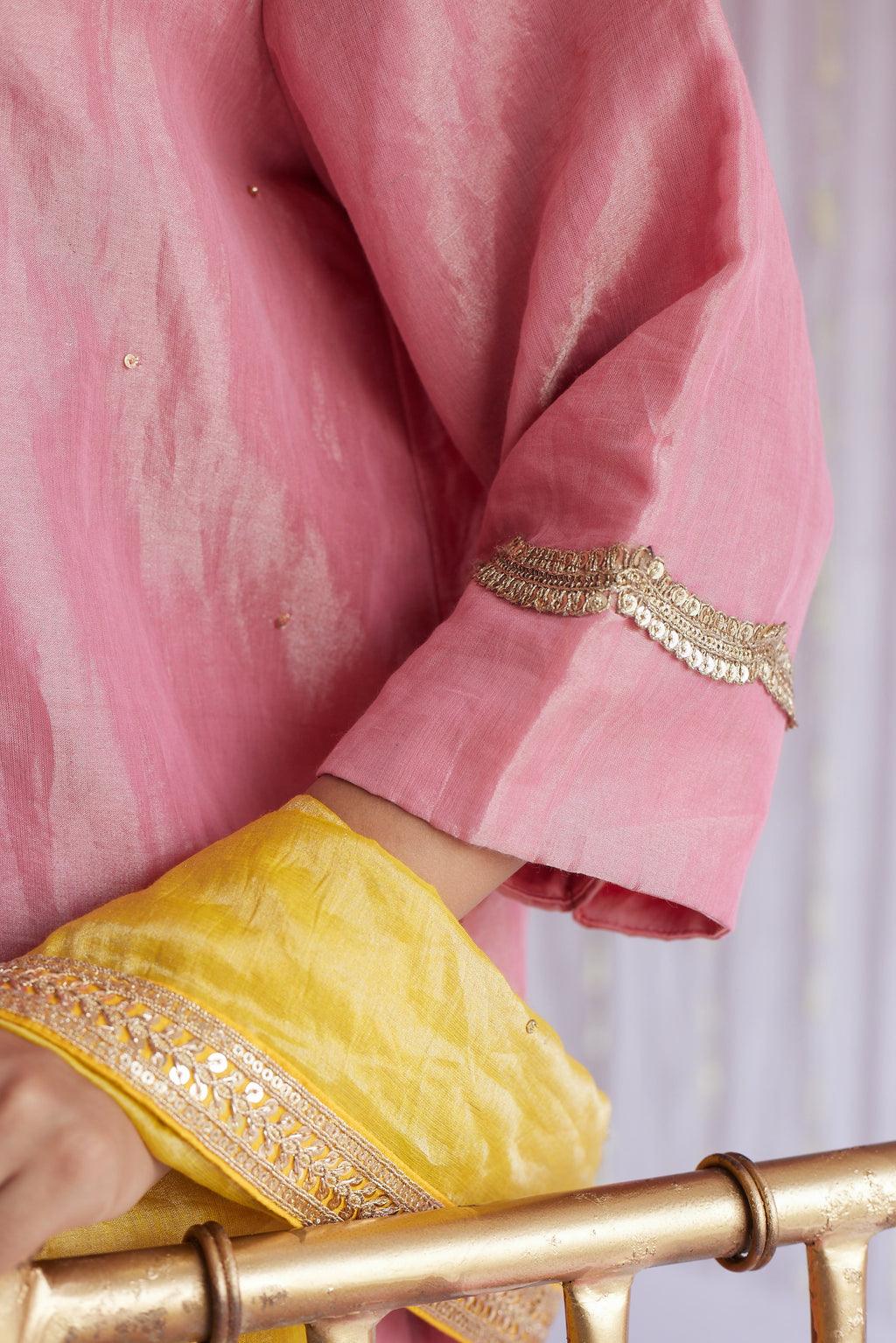 Mini Saifi Kurta in Gulab Pink Tissue with Sharara.
