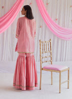 Mini Saifi Kurta in Gulab Pink Tissue with Sharara.