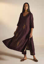 Tannu Kurta in Wine Chanderi with Pants