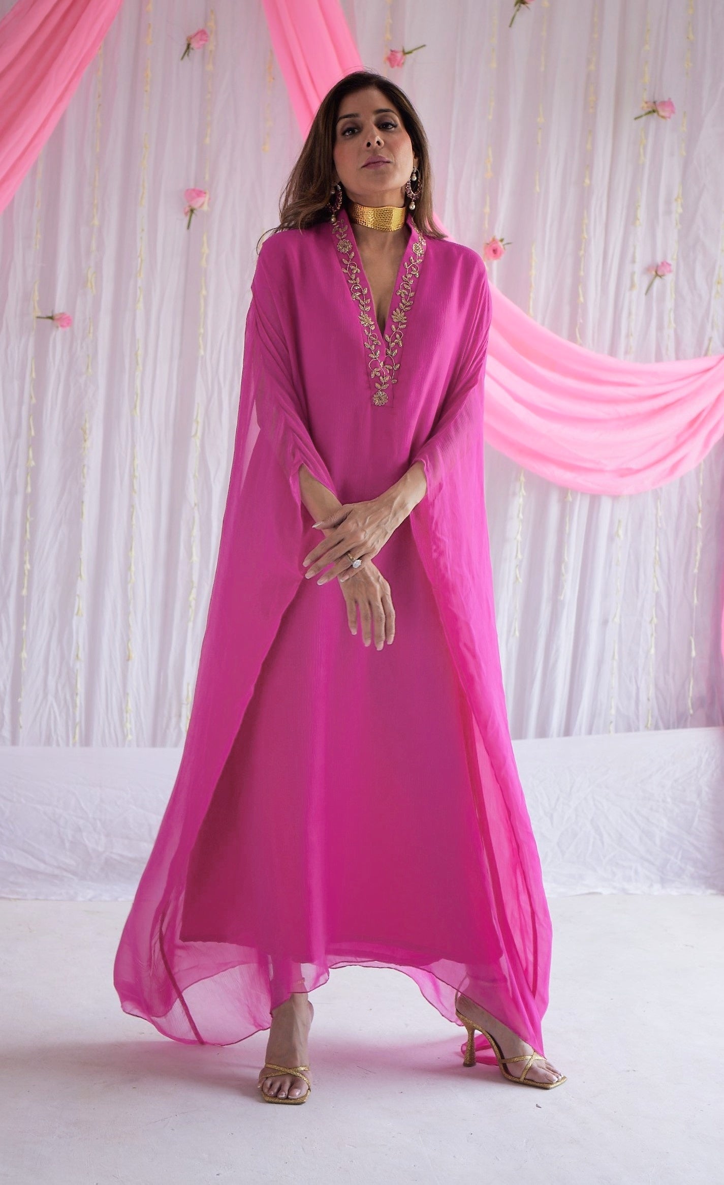 Kaftan in Jaipur Fuchsia Pink Chiffon