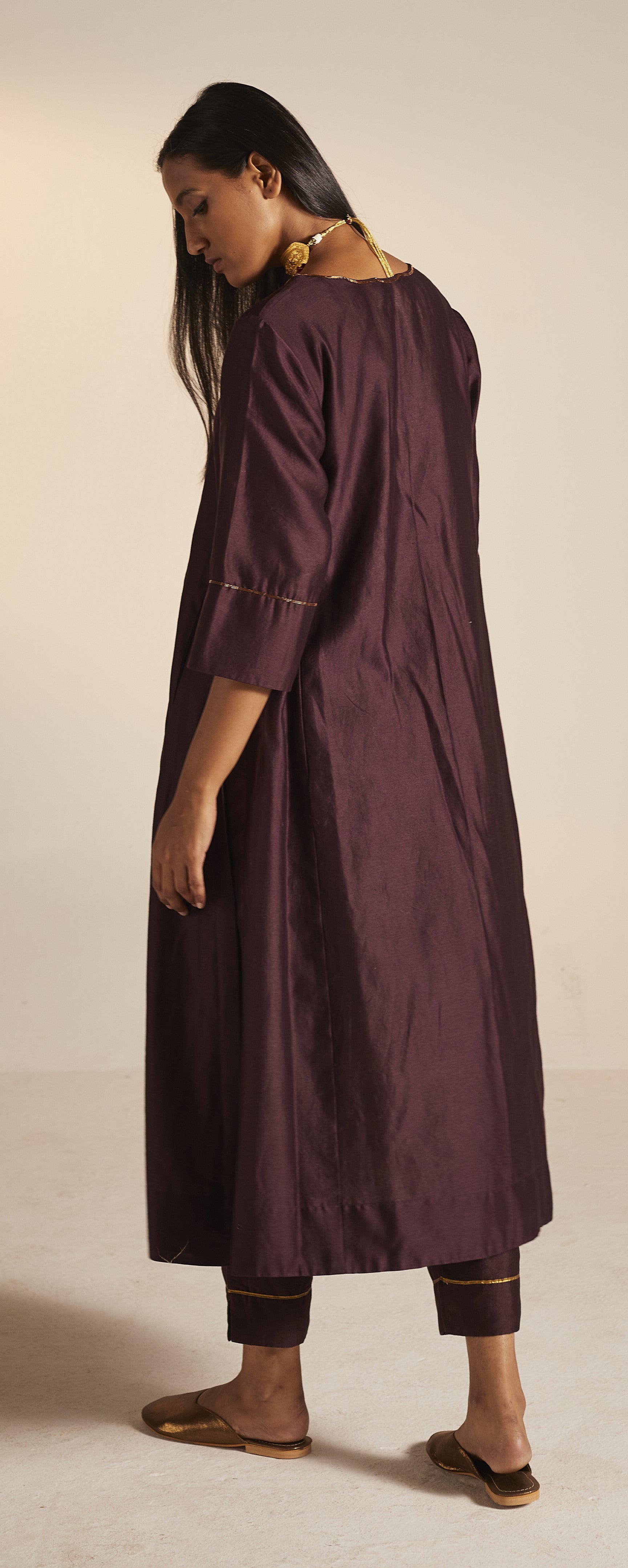 Tannu Kurta in Wine Chanderi with Pants