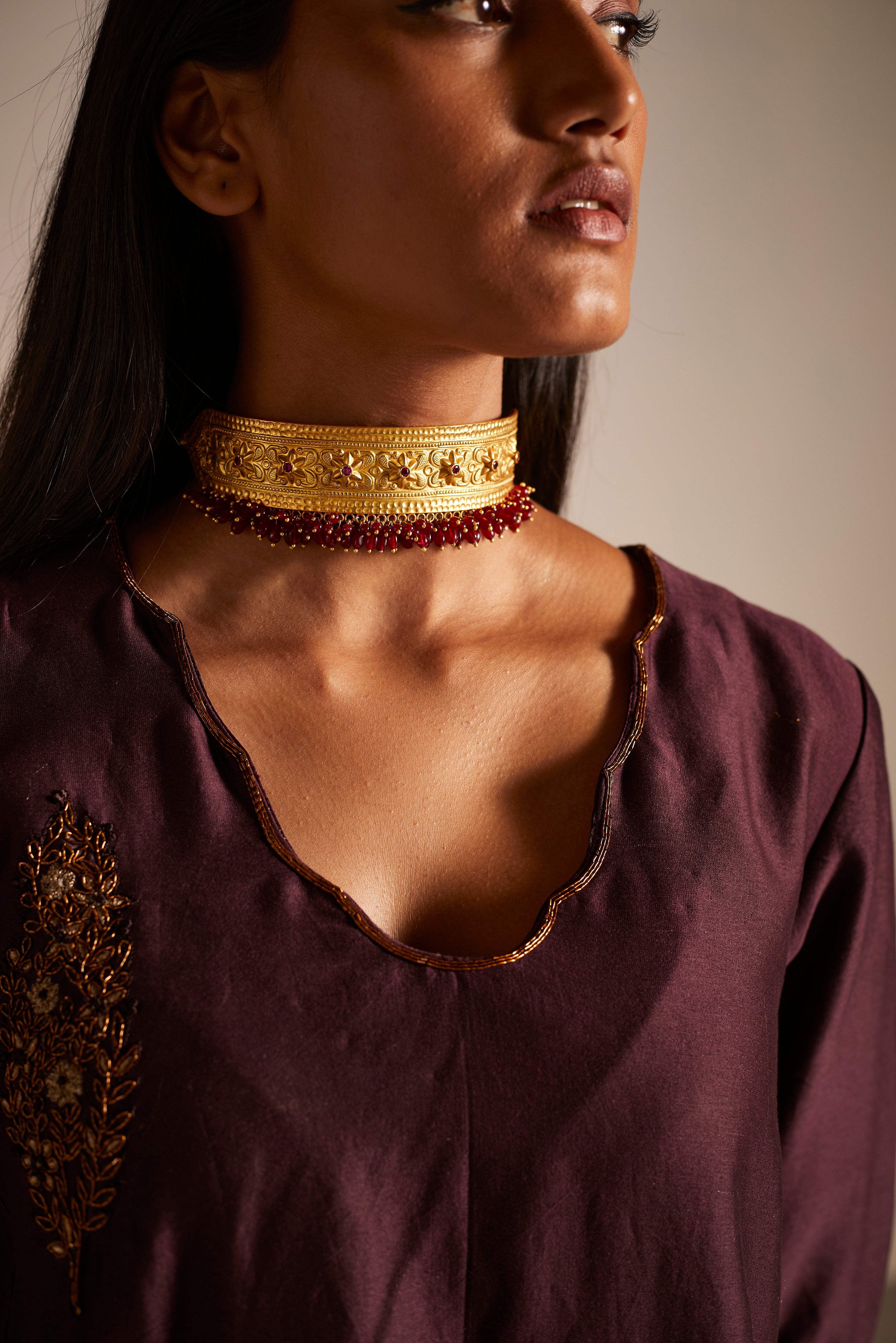 Tannu Kurta in Wine Chanderi with Pants