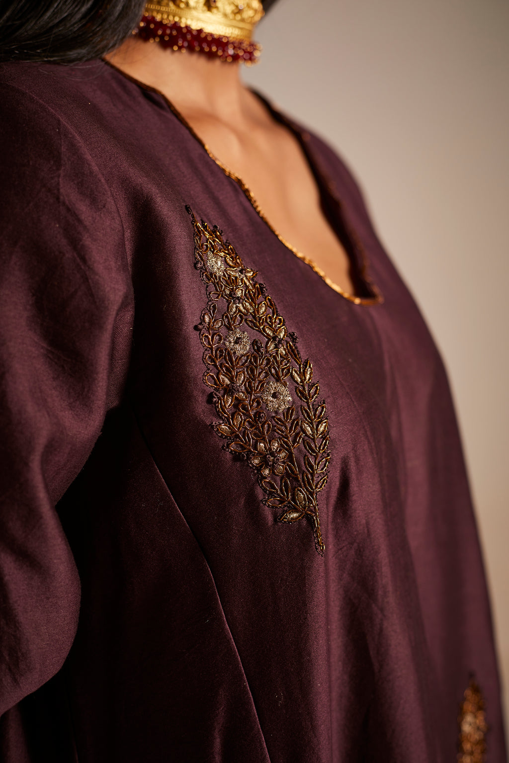 Tannu Kurta in Wine Chanderi with Pants